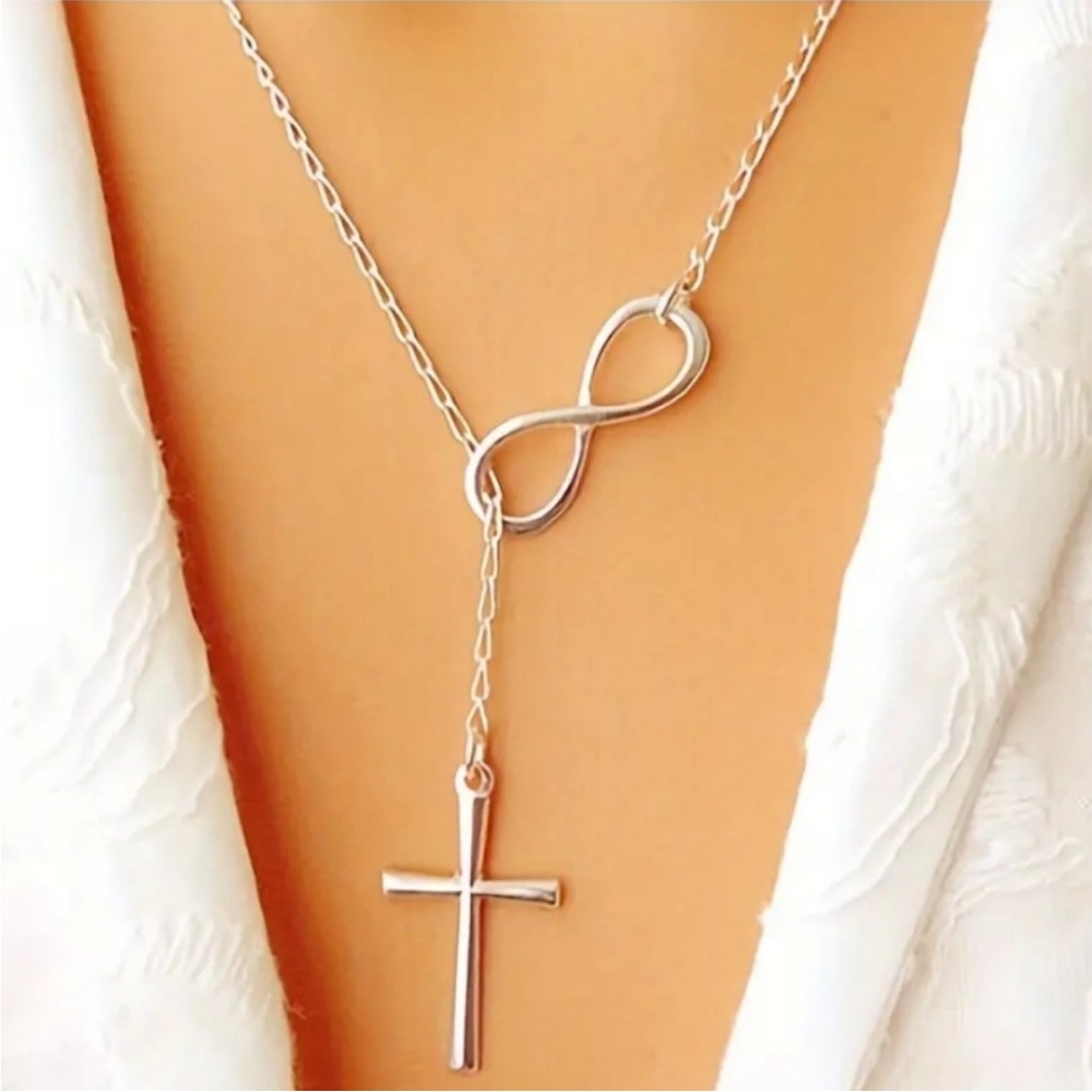 Silver Infinity Cross Necklace, Infinity Sign Necklace, Cross Necklace